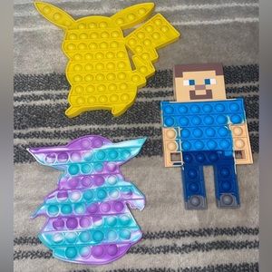 New 3large Pop-its fidget toys includes Pikachu, baby Yoda and Steve(Minecraft)